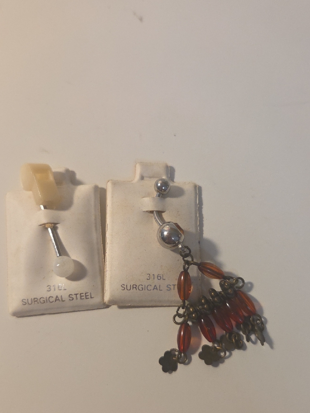 Amber Bead Dangle Belly Ring - Unbranded Set Of 2
